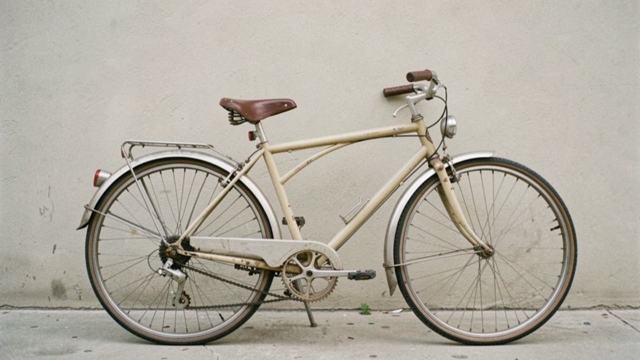 Vendeur photographie de profil un vélo d'occasion propre contre un mur neutre, sans écran, document, logo ni texte visible