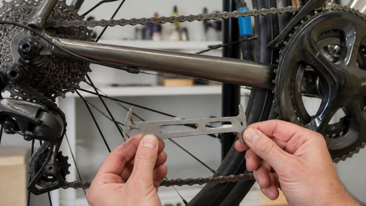 Transmission d'un vélo observée sur un établi de réparation