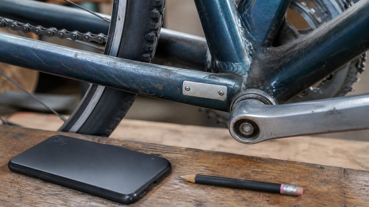 Plaque d'identification fixée sur le cadre d'un vélo d'occasion